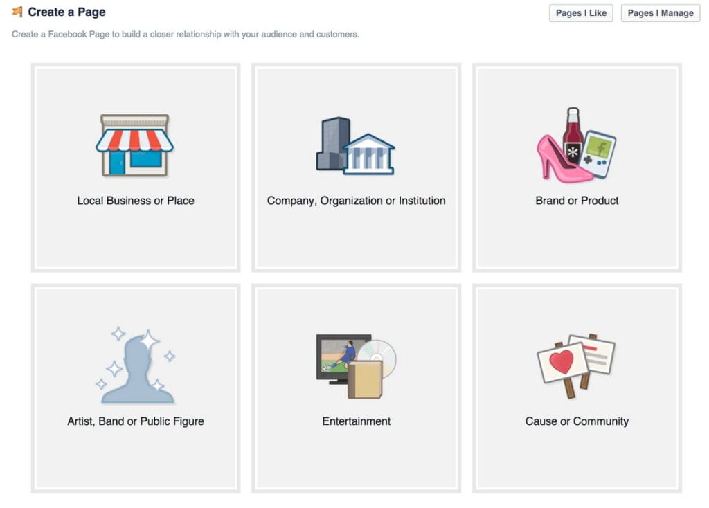 Facebook มีประเภทเพจที่แตกต่างกัน เช่น เพจสำหรับแบรนด์ ผลิตภัณฑ์ บริการ หรือองค์กรธุรกิจ เลือกประเภทที่ตรงกับธุรกิจของคุณเพื่อดึงดูดกลุ่มเป้าหมายให้เหมาะสม